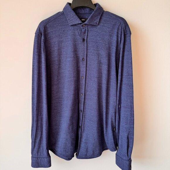 Hugo Boss Slim Fit Stretch Cotton Button-Up Shirt Blue - Picture 1 of 8